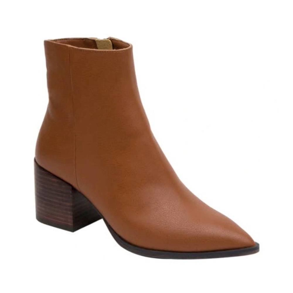 Linea Paolo Women size 11 Sadie Boots Block Heel Pointy Toe Cognac Brown Booties